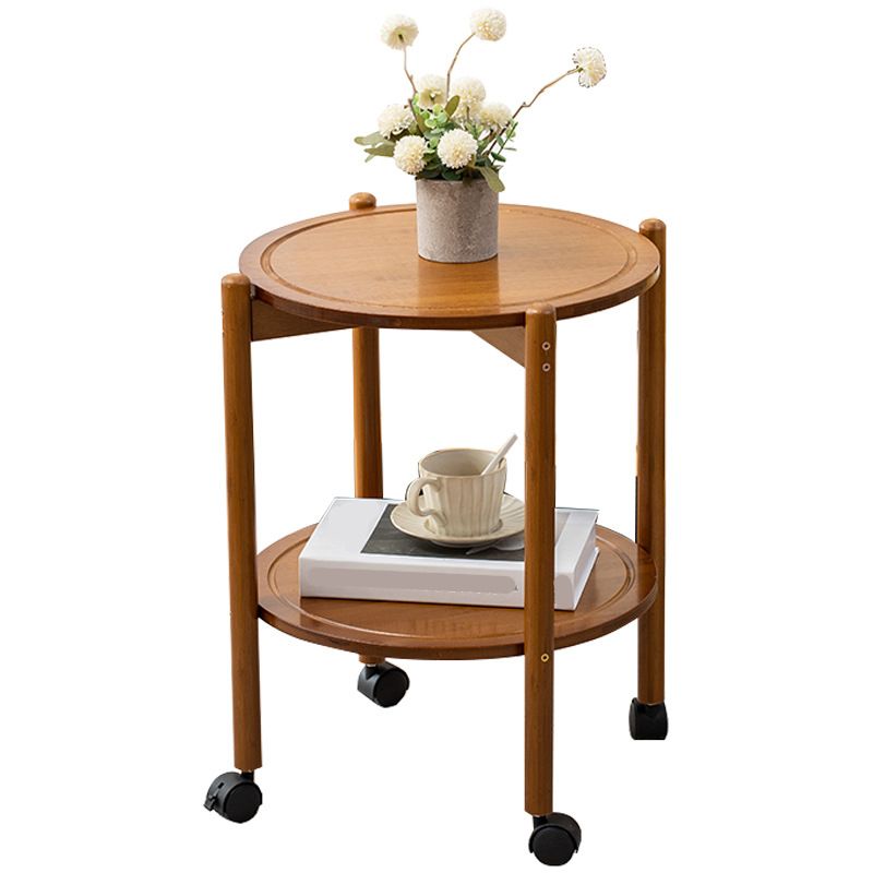 4 Legs End Table Wood Round Side End Table with Shelves for Living Room