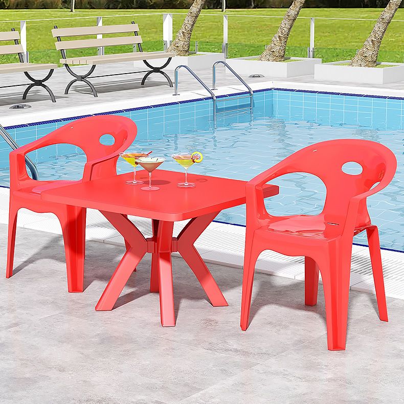 Plastic Square Dining Table Modern UV Resistant Patio Table with Umbrella Hole