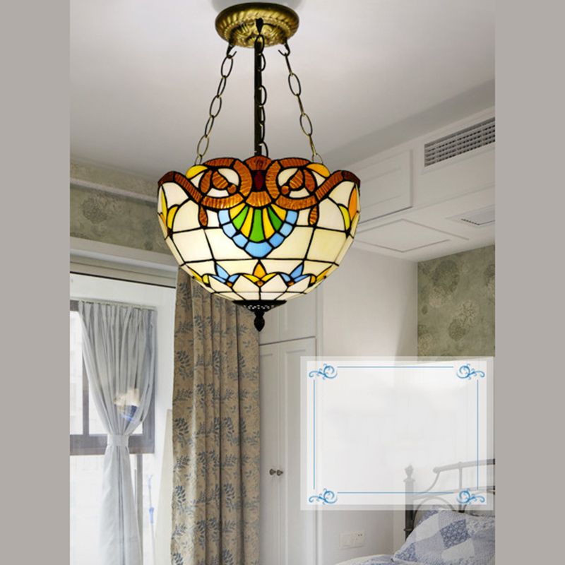 Domed Chandelier Lighting Fixture Tiffany-Style Multicolored Stained Glass Chandelier Pendant Light