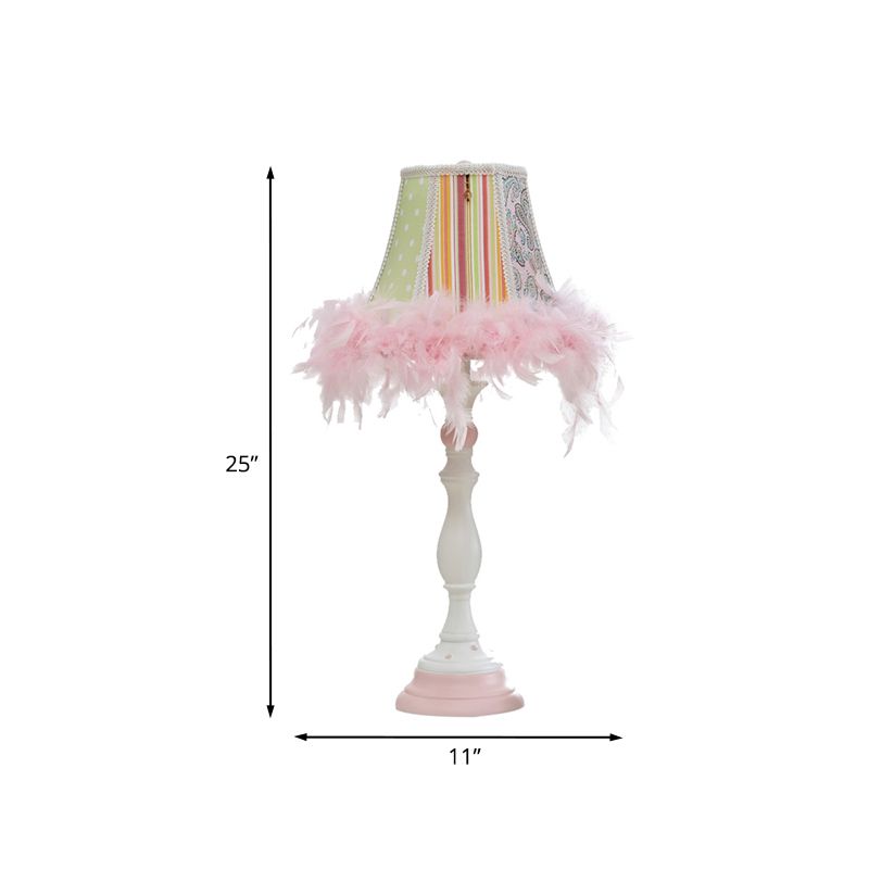 Barrel Resin Table Lamp with Feather Modern 1 Bulb Pink Bedroom Reading Book Light