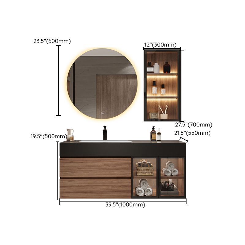 Waterproof Vanity Single Sink Drawers Wood Frame Wall-Mounted Vanity with Mirror