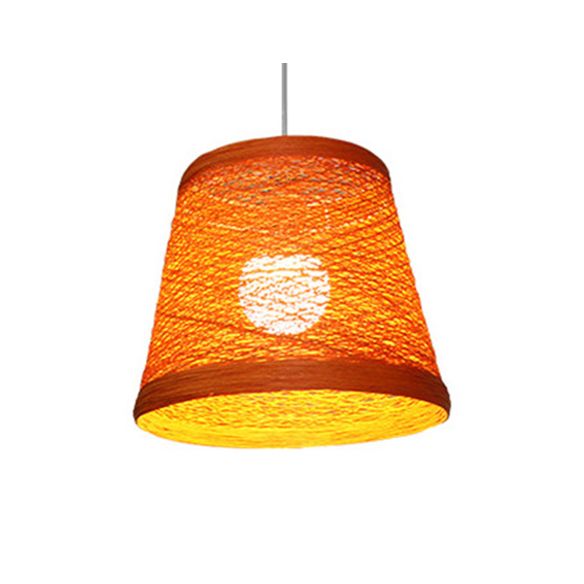 Rattan Trapezoid Hanging Pendant Lamp Rustic One Head Suspension Lighting in Red/Orange/White/Brown/Begie