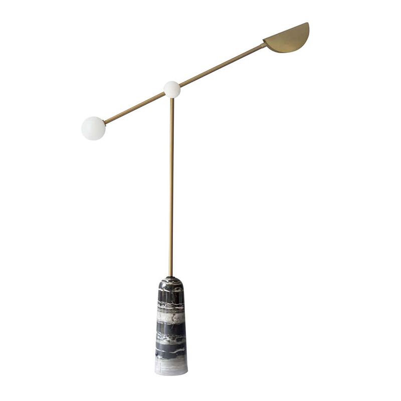 Nordic Style Bell Floor Lamp Marble Living Room LED Standing Lighting with Elongated Arm in Brass