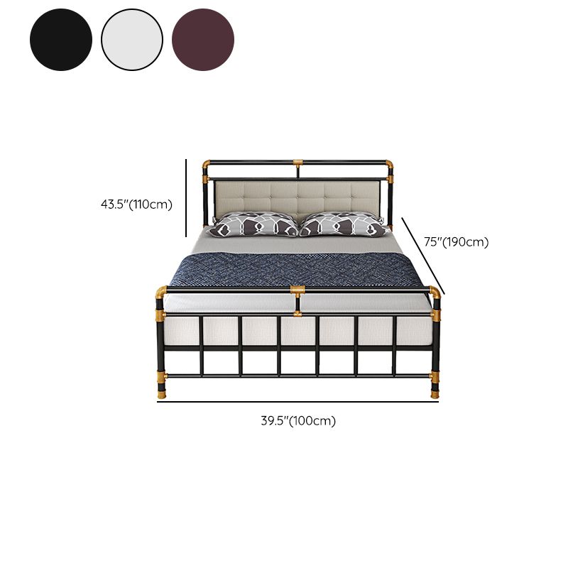 Contemporary Iron Base Standard Bed with Upholstered Headboard