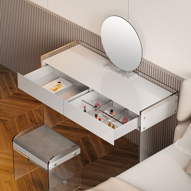 Straight Feet Makeup Dressing Table Manufactured Wood Top White Acrylic Makeup Table