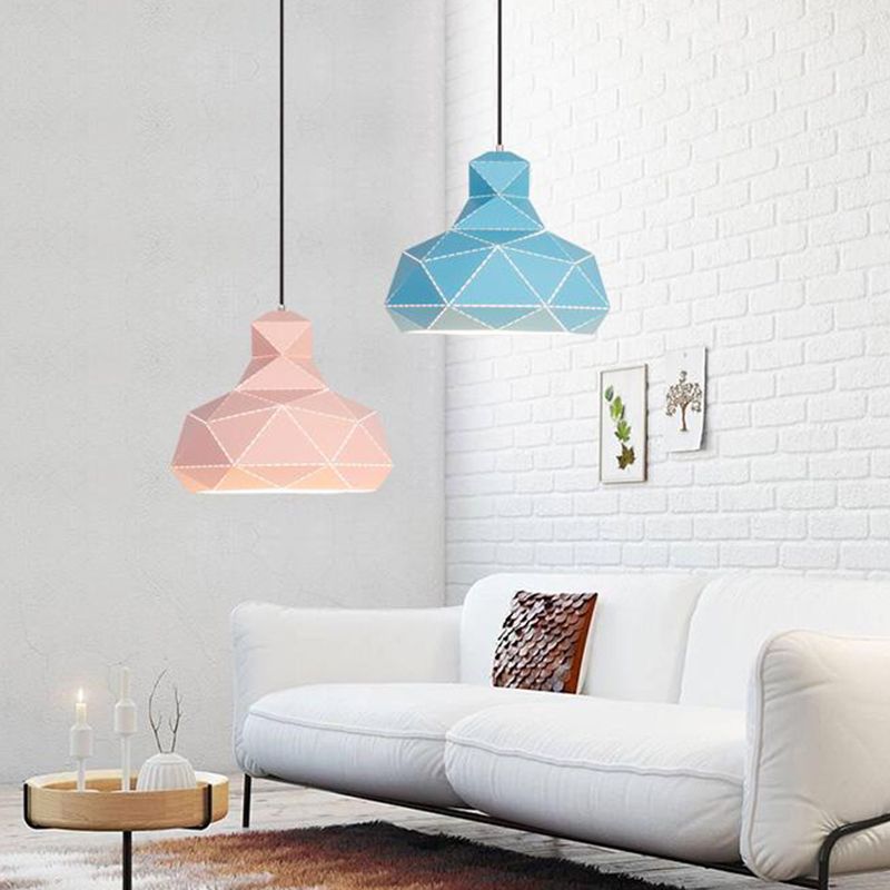 Hat Ceiling Lighting Contemporary Metal 1 Head White/Pink/Blue Suspension Pendant Light, 12"/15" Wide