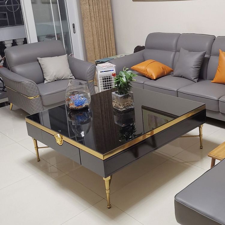 Glam 4 Legs Single Black Glass and Metal Coffee Or End Table