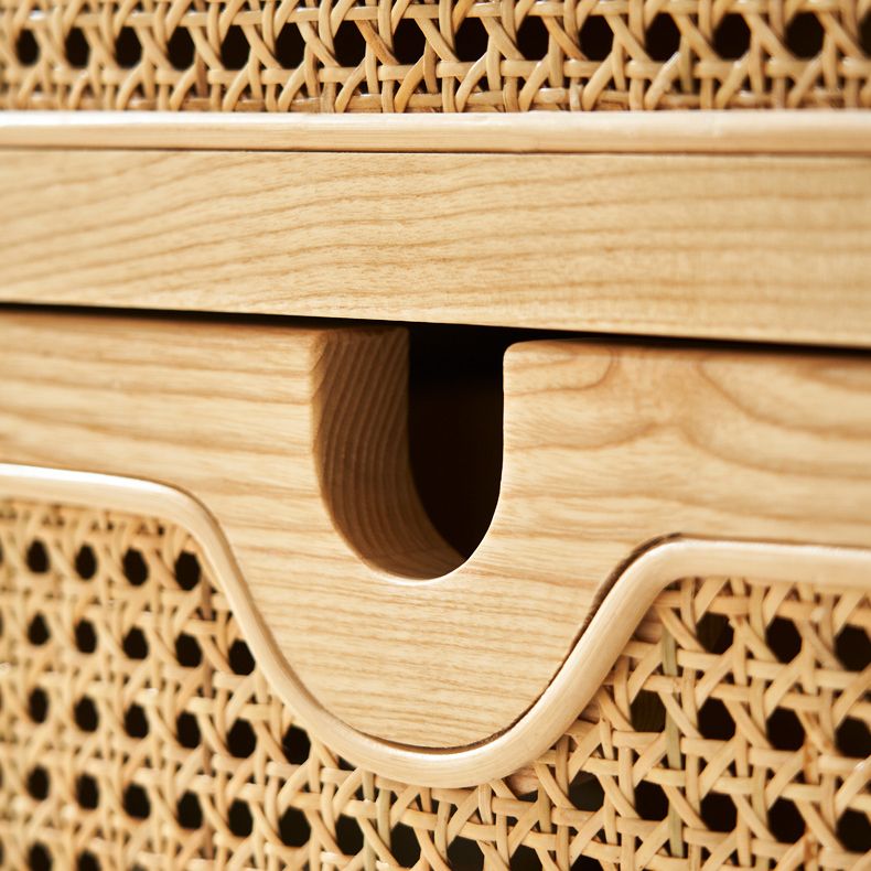 Contemporary Solid Wood Chest with Drawers and Wooden Legs in Natural