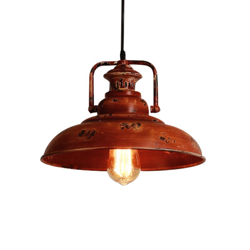 1 Light Barn Ceiling Light Lodge Industrial Rust Metal Pendant Light Fixture with Adjustable Cord for Restaurant