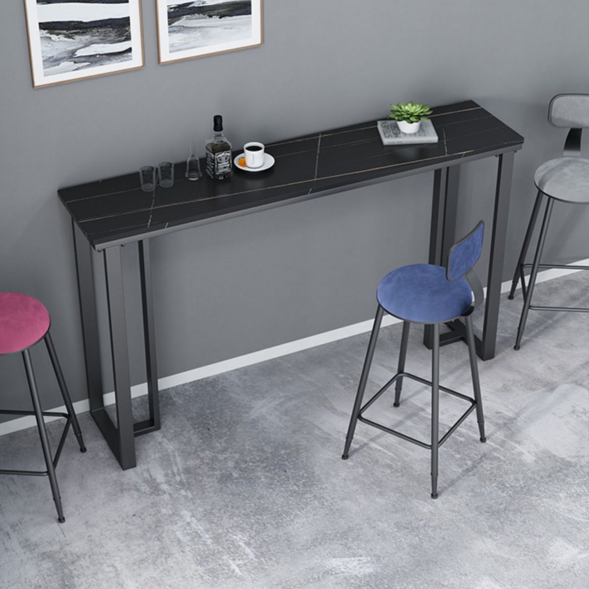 Modern Style Bar Table 42-inch Height Stone Top and Metal Base Bistro Table