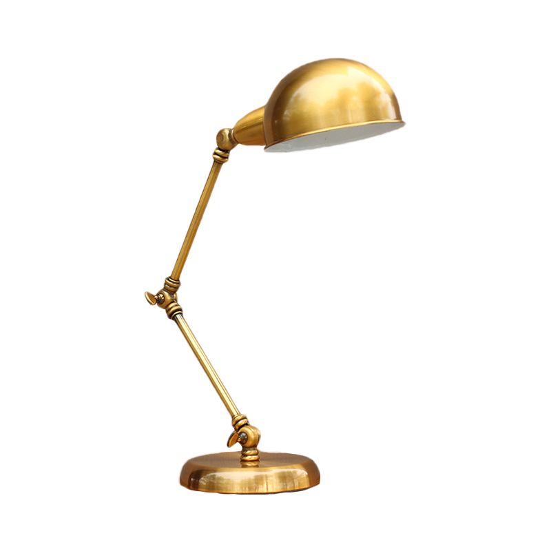 1 Head Desk Light with Dome Shade Vintage Loft Metallic Adjustable Desk Lamp in Gold for Bedroom