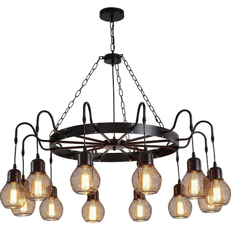 Industrial Wagon Wheel Ceiling Chandelier Pendant Metal 12 Lights Chandelier Lighting