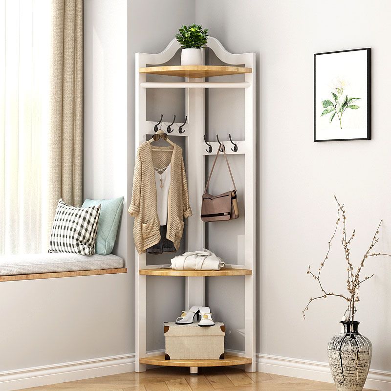 Modern Pine Wood Coat Hanger Hooks Storage Shelves Coat Rack in Living Room