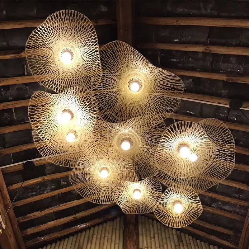 Shaded Restaurant Pendant Light Fixture Bamboo Asia Style Ceiling Pendant Light in Beige