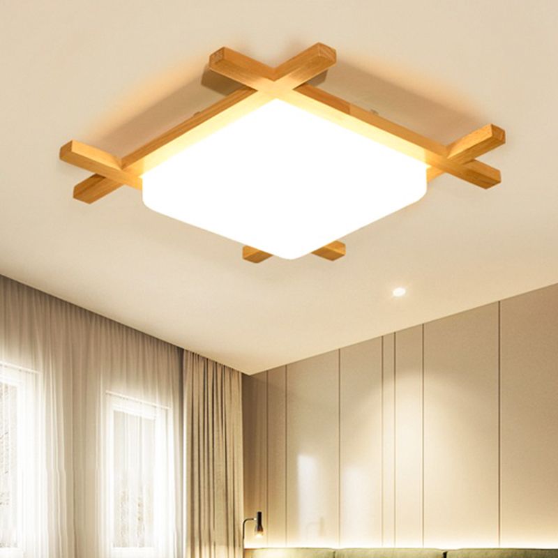 Geometric Shape Flush Mount Modern Wood Ceiling Light Fixture for Living Room in Brown