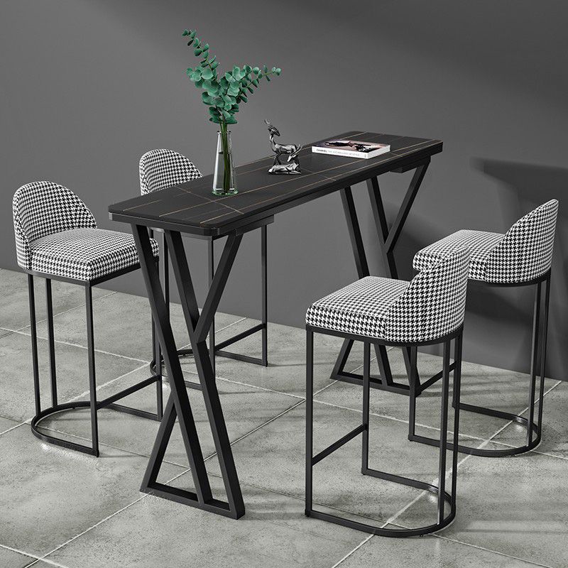 Modern Marble Pub Table with Rectangle Table Top Black Double Pedestal Table - 42" H