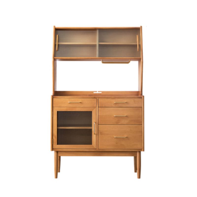 Modern Dining Hutch Pine Sliding Doors Storage Cabinet with Drawers