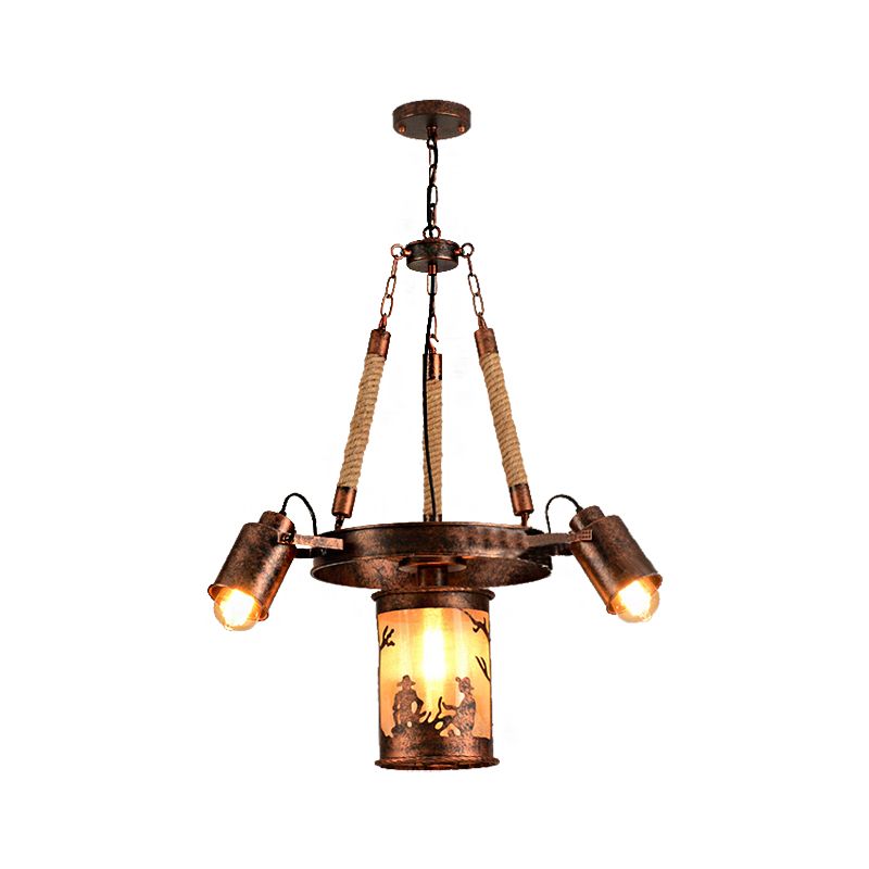 Cylinder Metal Chandelier Light Vintage 4/7 Light Dining Room Pendant Lighting in Weathered Copper