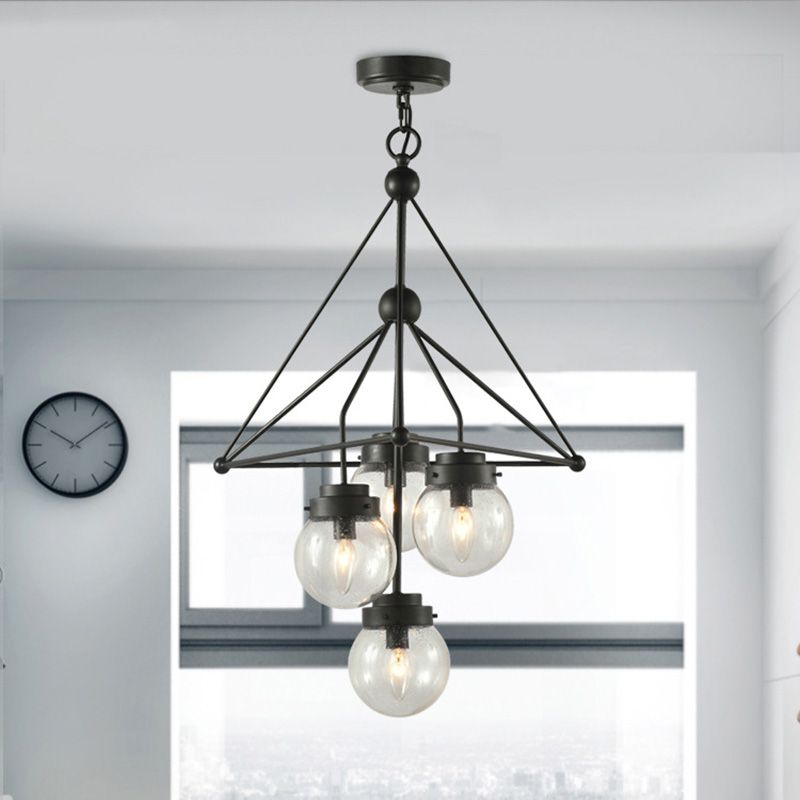 Global Clear Glass Pendant Chandelier with Triangle Design Modernist 4 Lights Black Hanging Light Fixture