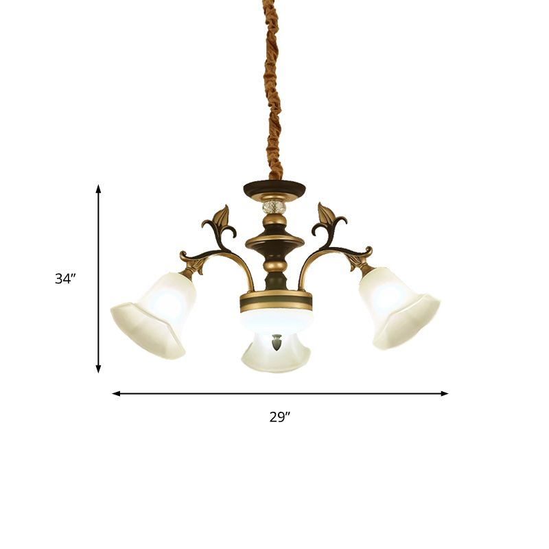 3/6 Lights Ceiling Light Traditional Flared Frosted Glass Hanging Chandelier in Brass