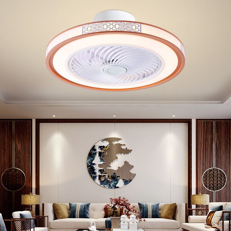 Interior LED Modern Fan Light Fixture Round Acrylic Round Ceiling Fan in Black / Gold