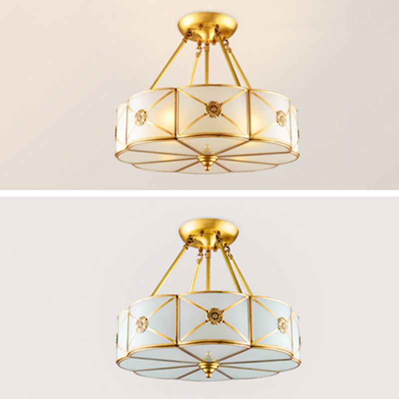 Glass Brass Ceiling Light Fixture Shaded Traditional-Style Ceiling Mount Light Fixture