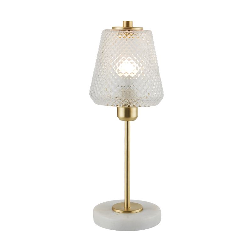 Lampada da tavolo moderna a 1 bulba Oro Accensione conica con tonalità in vetro prismatico, largo 5,5 "/12"