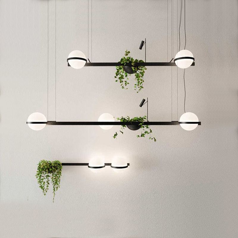 Sferische suspensiearmatuur Loft Style Wit glas Zwarte hanglampverlichting voor trap