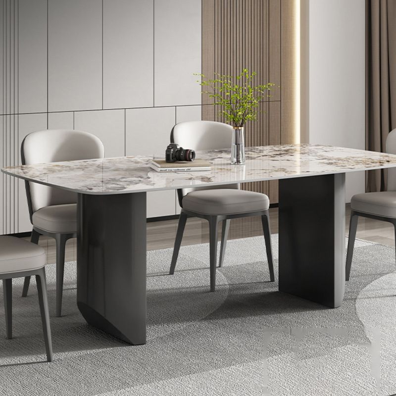 Stone Top Modern Dining Table Set 1/2/5/7 Pieces Dining Set with Leather Chairs