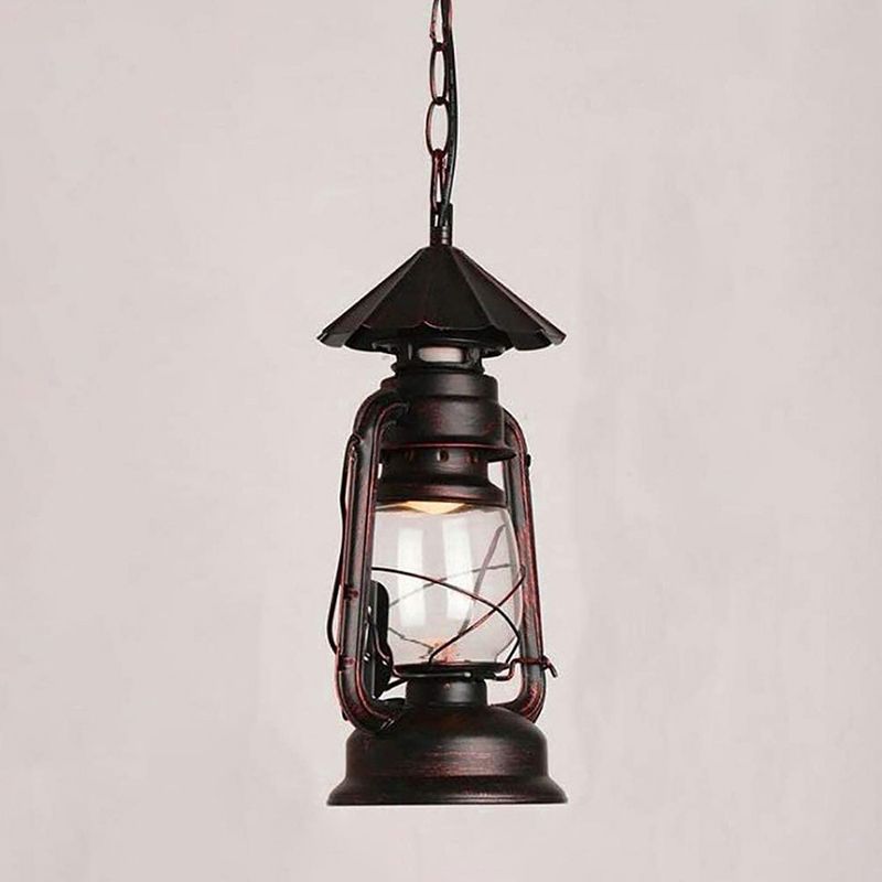 Metal Rust Finish Pendant Light Fixture Kerosene Lamp Shaped 1-Light Nautical Style Hanging Light