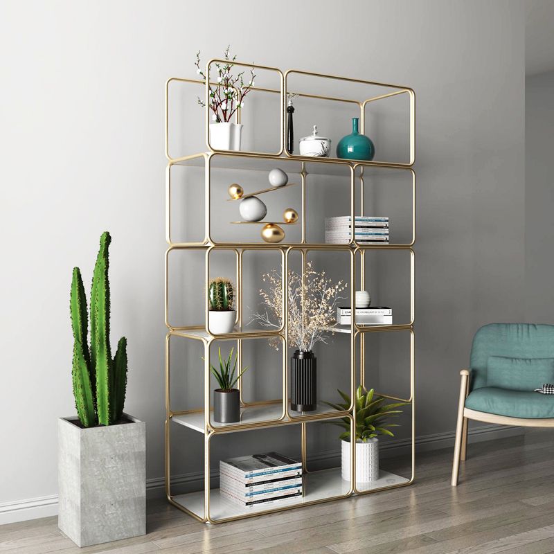 Glam Style Metal Bookshelf Etagere Shelf Bookcase for Home Office