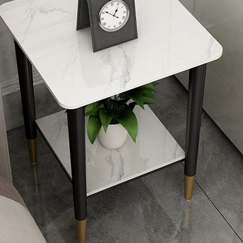 Modern Stone Top Nightstand 1-Shelf 22" H Metal Open Storage Bed Nightstand