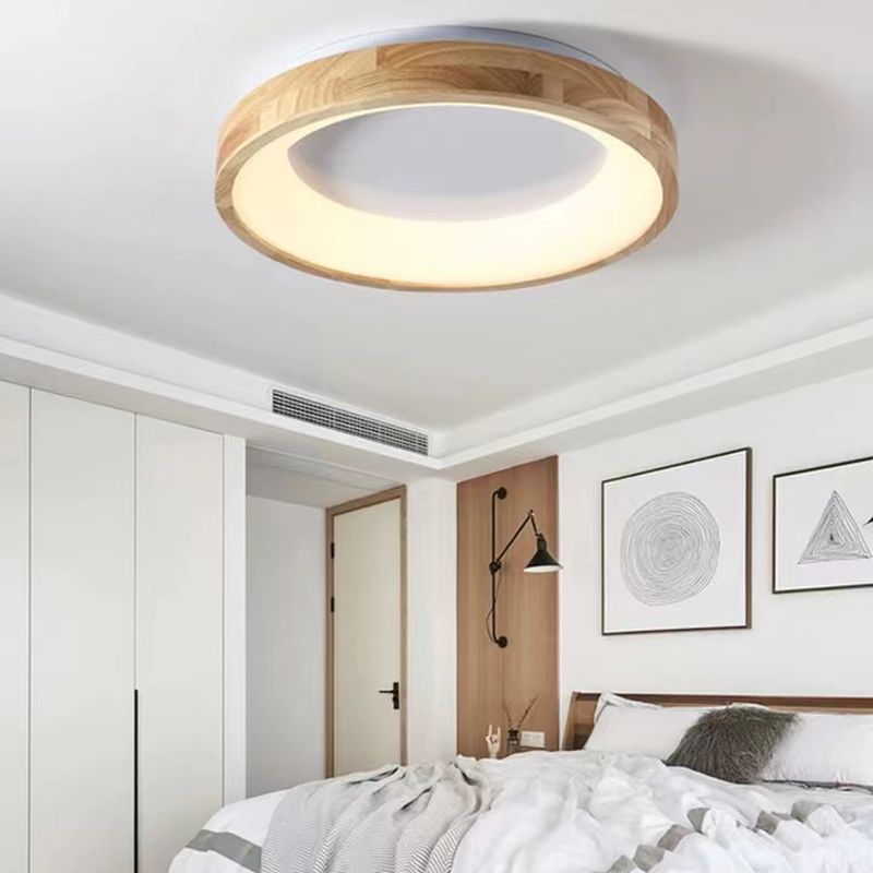 Modern Drum Shade Flush Mount Wood Flush Mount Light Fixture