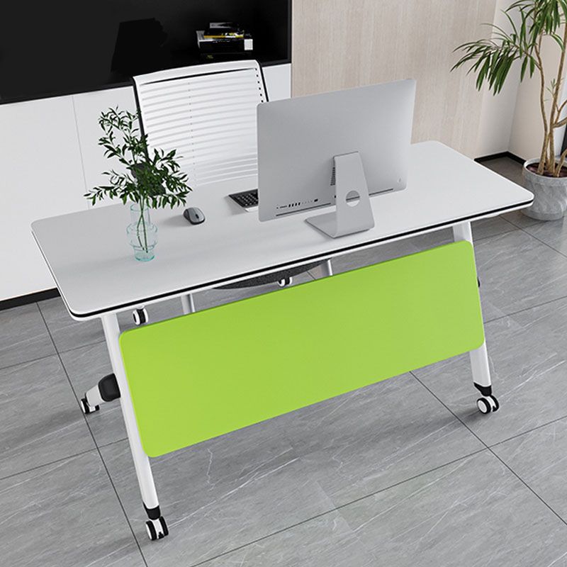 White Folding Office Desk Modern Wooden Training Desk with Wheels