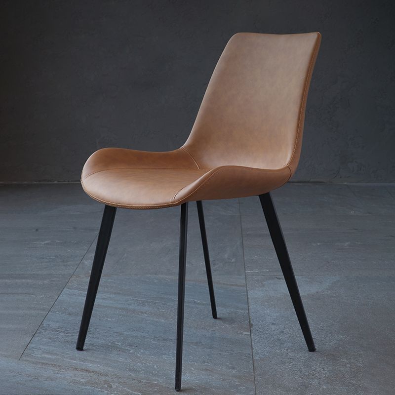 Minimalist Faux Leather Side Chair for Home Solid Back Chair