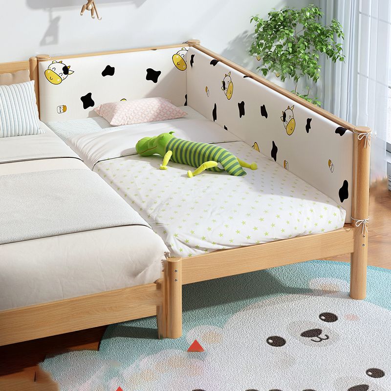 Contemporary Nursery Crib with Guardrail in Natural Solid Wood