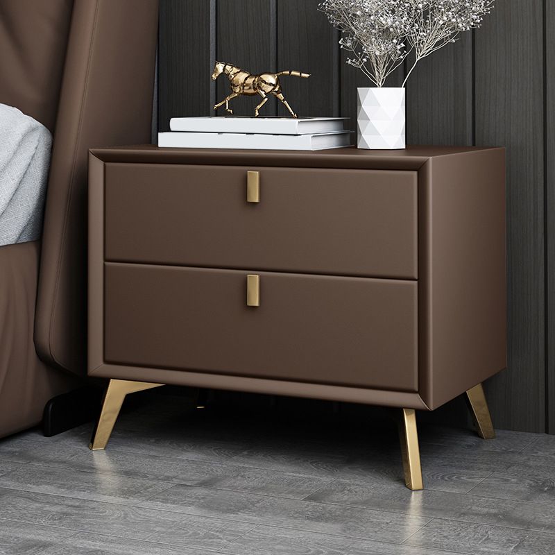 Contemporary Bed Nightstand Leather Bedside Cabinet with Drawers