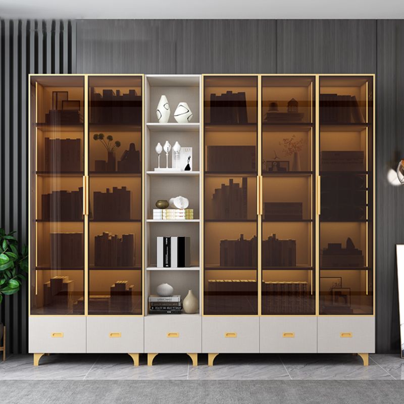 Glam Stainless Steel Bookcase Standard with Doors Shelf for Office and Home