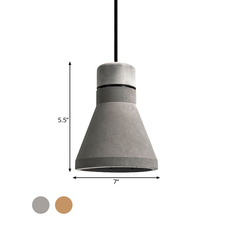 Cement Flared Pendant Ceiling Light Vintage 1-Head Bedroom Hanging Lamp Kit in Grey/Grey and Brown