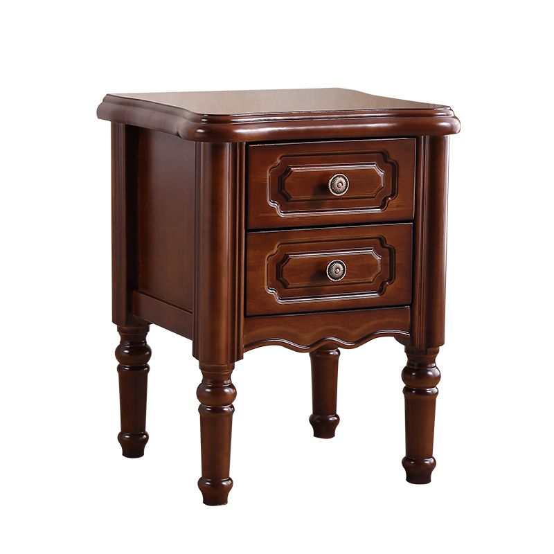 Traditional Night Table Drawer Storage Rubber Wood Nightstand with Legs