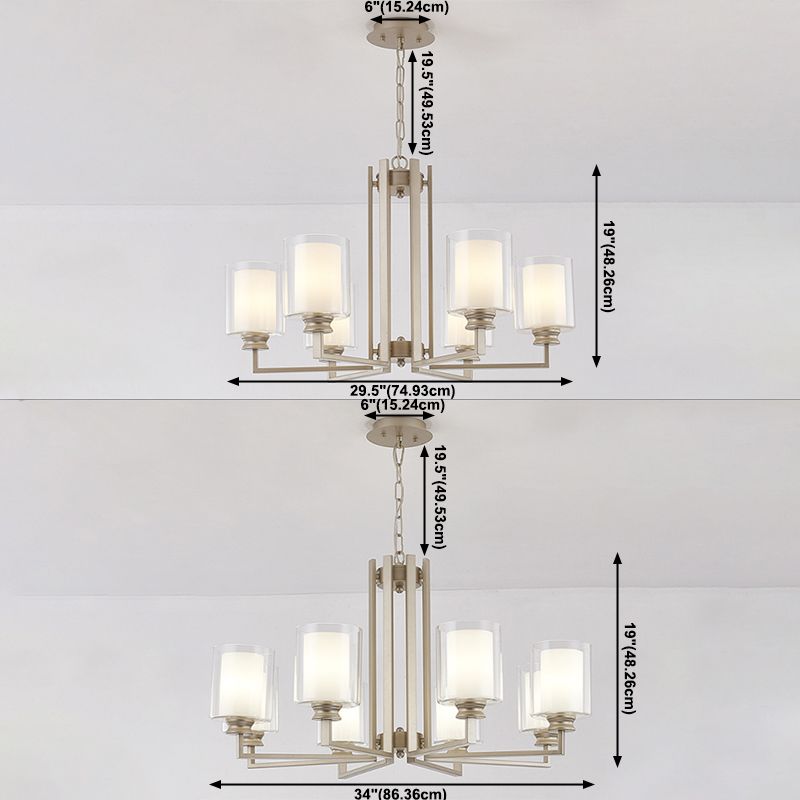 Cylinder Glass Chandelier Light Fixtures Multi Lights Modern Style Pendant Lighting in Gold