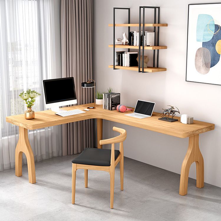 Contemporary Style L-Shape Home Wrting Desk Simple Solid Wood Working Writing Desk