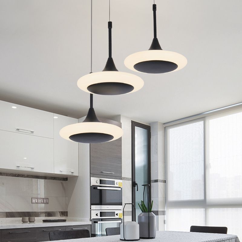 Black Trumpet Ceiling Light Contemporary LED Acrylic Drop Pendant with Round/Linear Canopy