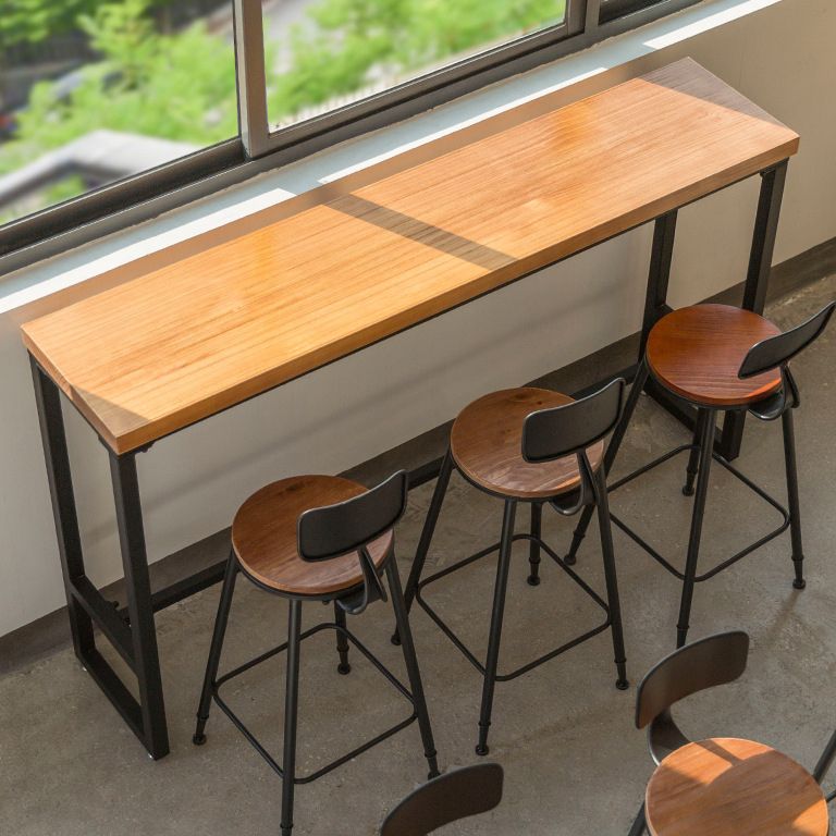 Pine Wood Bar Table Industrial Bar Dining Table with Black Trestle Base