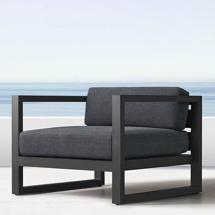 Modern Black Metal Frame Patio Sofa Simple Outdoor Loveseat with Cushion