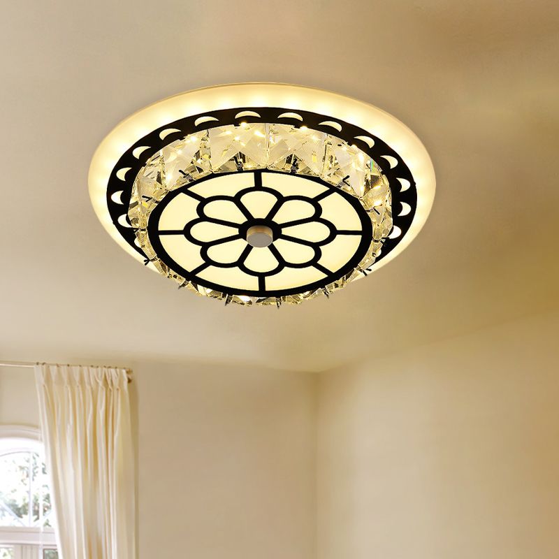 Beveled Crystal LED Ceiling Light Modern Black Floral Pattern Round/Square Corridor Flushmount Lamp