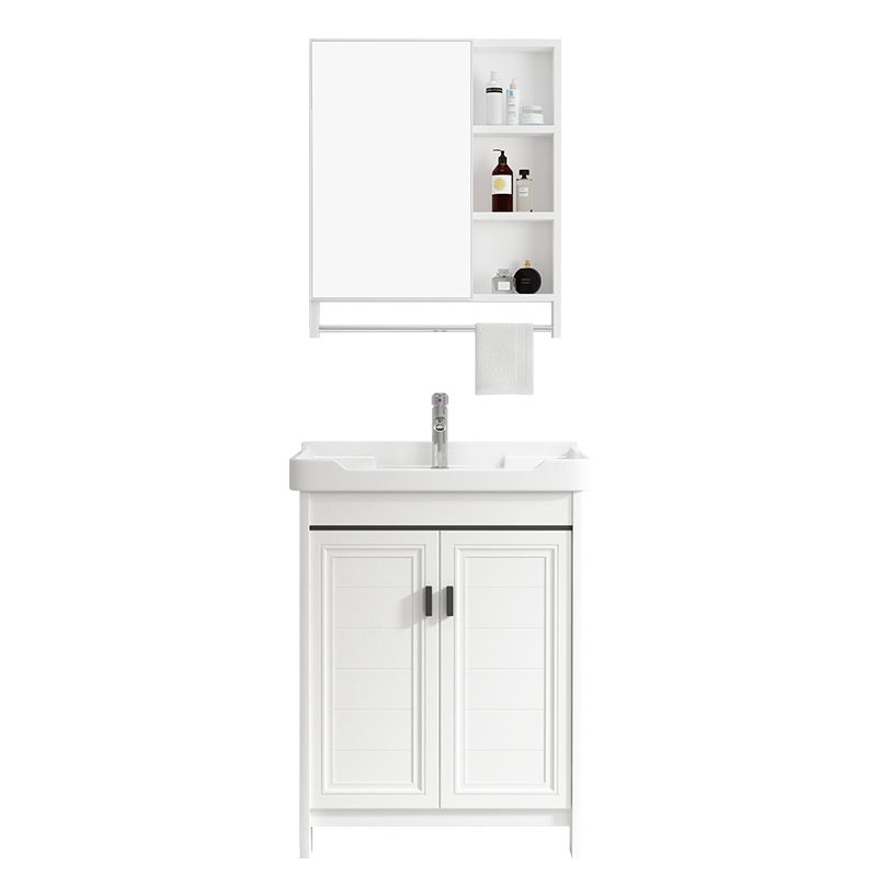 Rectangle Vanity Set White 2 Doors Freestanding Metal Frame Single Sink Vanity