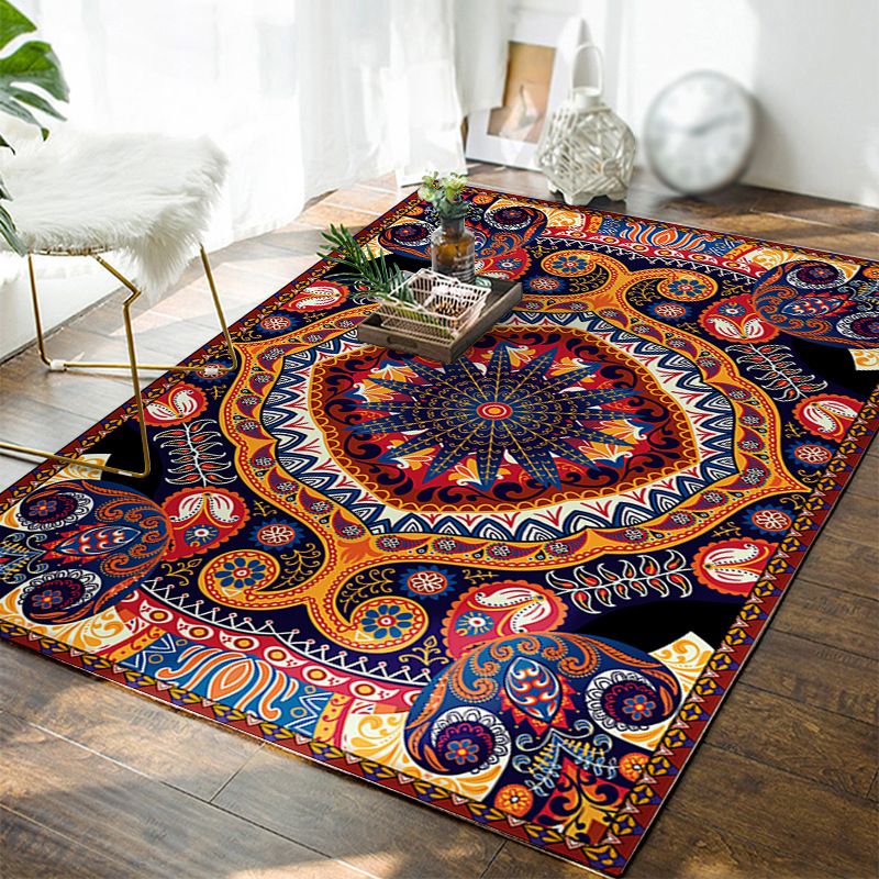 Moroccan Polyester Rug Multicolor Tribal Print Carpet Stain Resistant Indoor Rug for Home Decoration