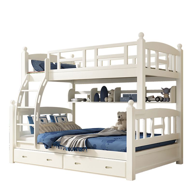 Traditional White Kid Bed Solid Wood Standard Bunk Bed with Ladder