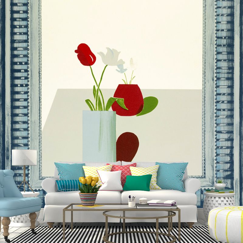 Whole Picture of Flower Murals in Red-Green Non-Woven Wall Art, Stain Proof, Optional Size